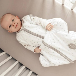 Śpiworek do spania dla niemowląt | NATULINO® BABYCOMFORT | White Leaves & Mint | 21-24°C | 2-warstwowy, nieocieplony