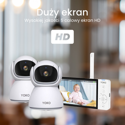 Elektroniczna niania YOKO X5™DUO  z dużym 5" ekranem HD i dwiema kamerami